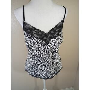 Victoria Secret Camisole Animal Print Black Lace Logo In Print Sz M Sexy Mobwife
